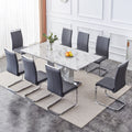 1 Table And 8 Chairs Set.Modern Grey Mdf Faux Marble Dining Table With Double V Shaped Supports.Paired With 8 Modern Pu Artificial Leather Soft Cushion With Silver Metal Legs.F Vv,C 1162 Gray Seats 8 Mdf Metal