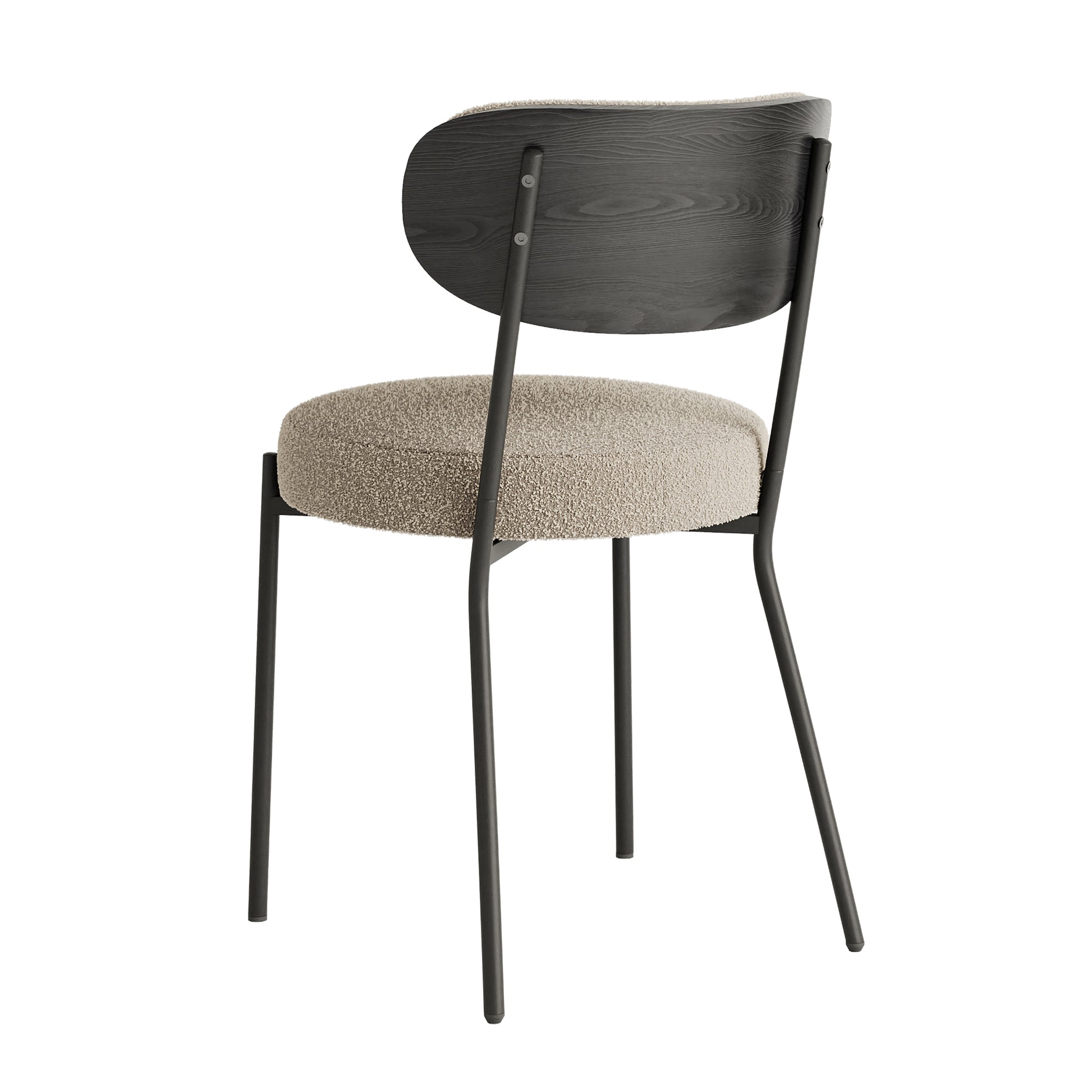 Boucle Modern Kitchen Dining Chair Bentwood Covered With Ash Veneer Chair Back, Metal With Black Powder Coated Leg Chair, Kitchen Dining Room And Living Room Set Of 2 Metal Brown Teddy