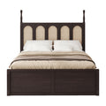 Queen Size Rattan Platform Bed With With 2 Big Drawers, T Size Trundle, Espresso Queen Espresso Plywood