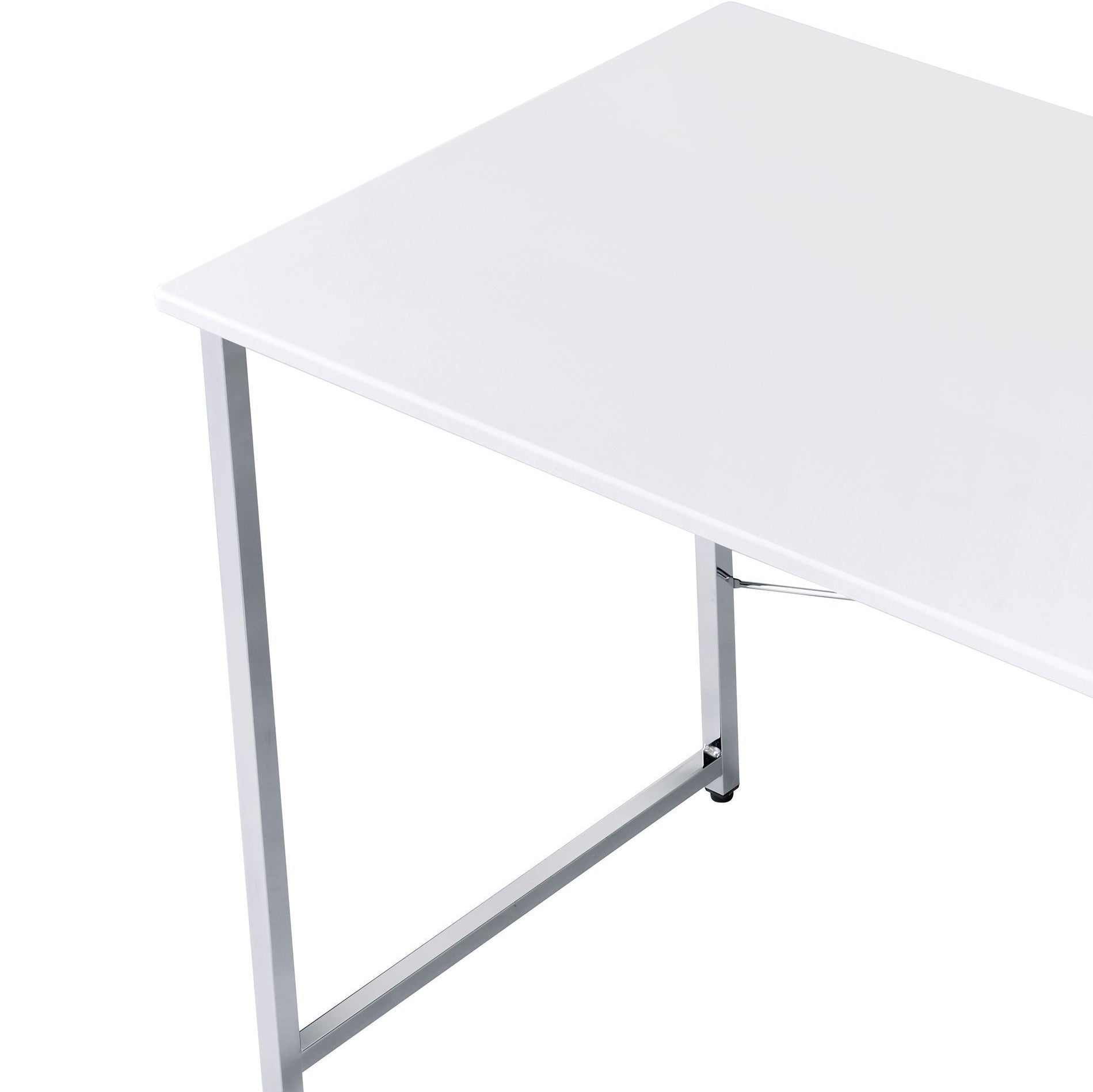 White And Chrome Vanity Desk With X Shape Cross Bar White Silver Bedroom White Wood Metal