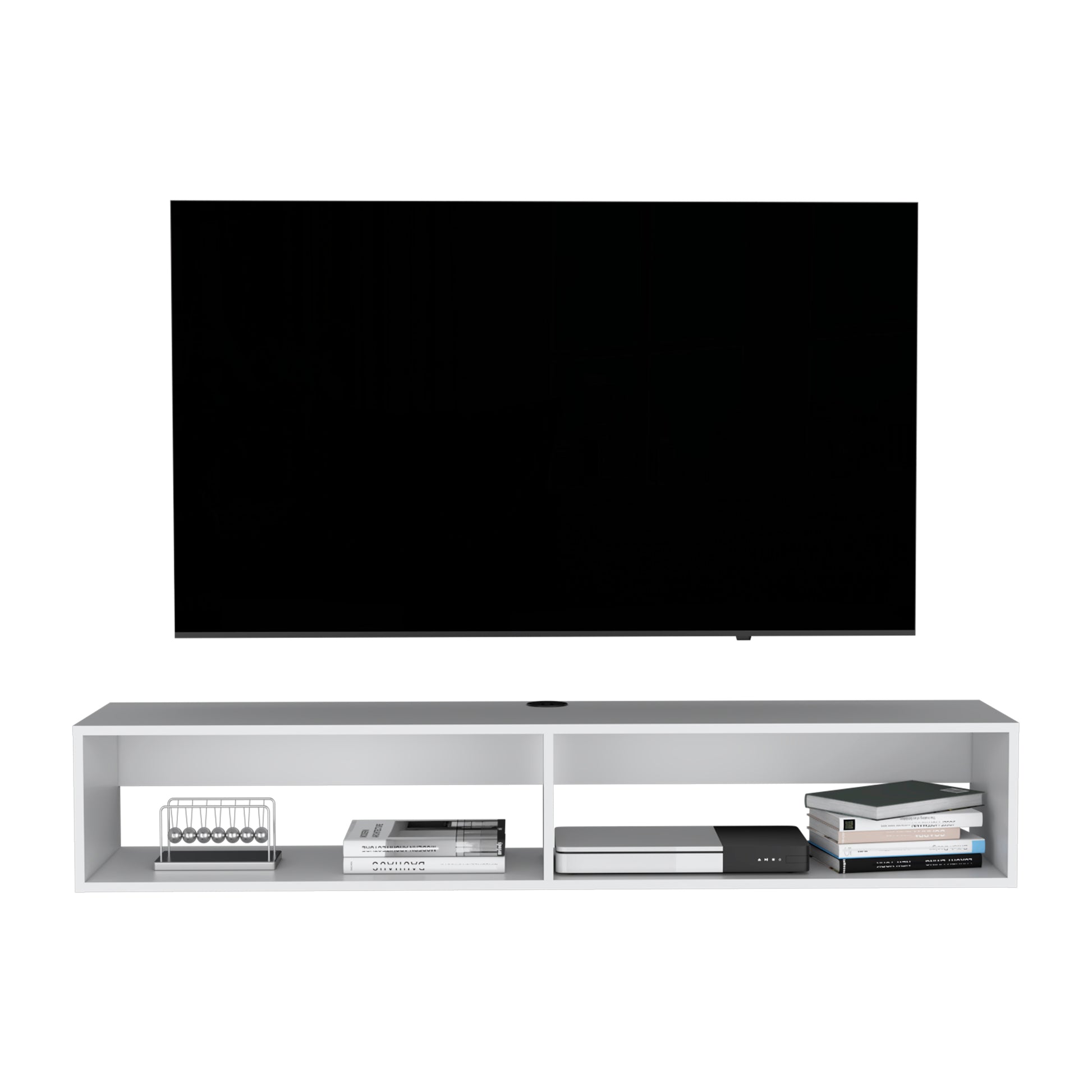 Warrior 59" Floating Tv Stand With Two Open Shelves, Media Compartments And Cable Management White White Primary Living Space 50 59 Inches 50 59 Inches Modern 60 Inches Particle Board