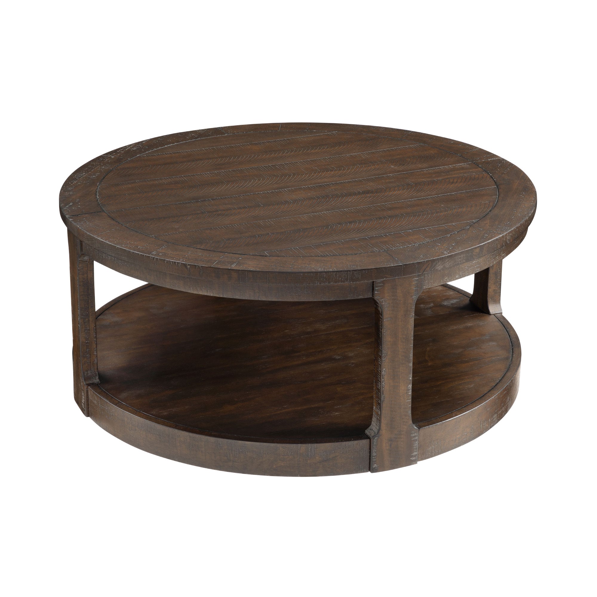 40Inch Large Curved 2 Tier Traditional Round Circle Wooden Center Coffee Table,Rounded Wooden Table With Wheels ,Table For Living Room,Office,Apartment,Brown Dark Brown Solid Wood