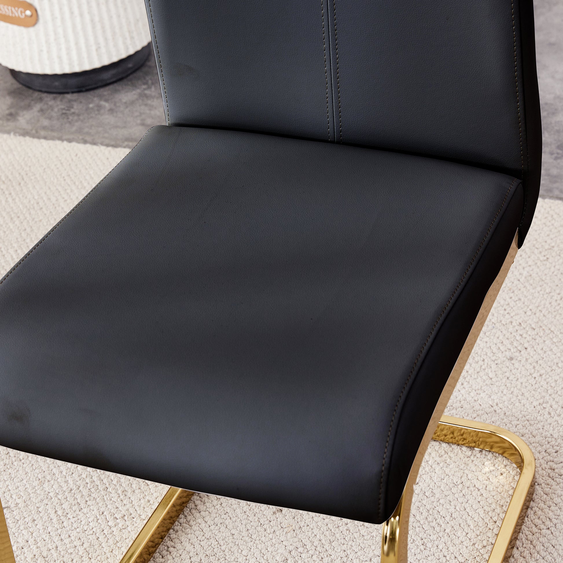 Table And Chair Set,Modern Rectangular Table With 0.4 Inch Black Patterned Tabletop And Gold Legs, Suitable For Kitchen, Dining Room, And Living Roomcomfortable Pu Seats,Perfect For Dinner, Meet Black Seats 4 Sintered Stone