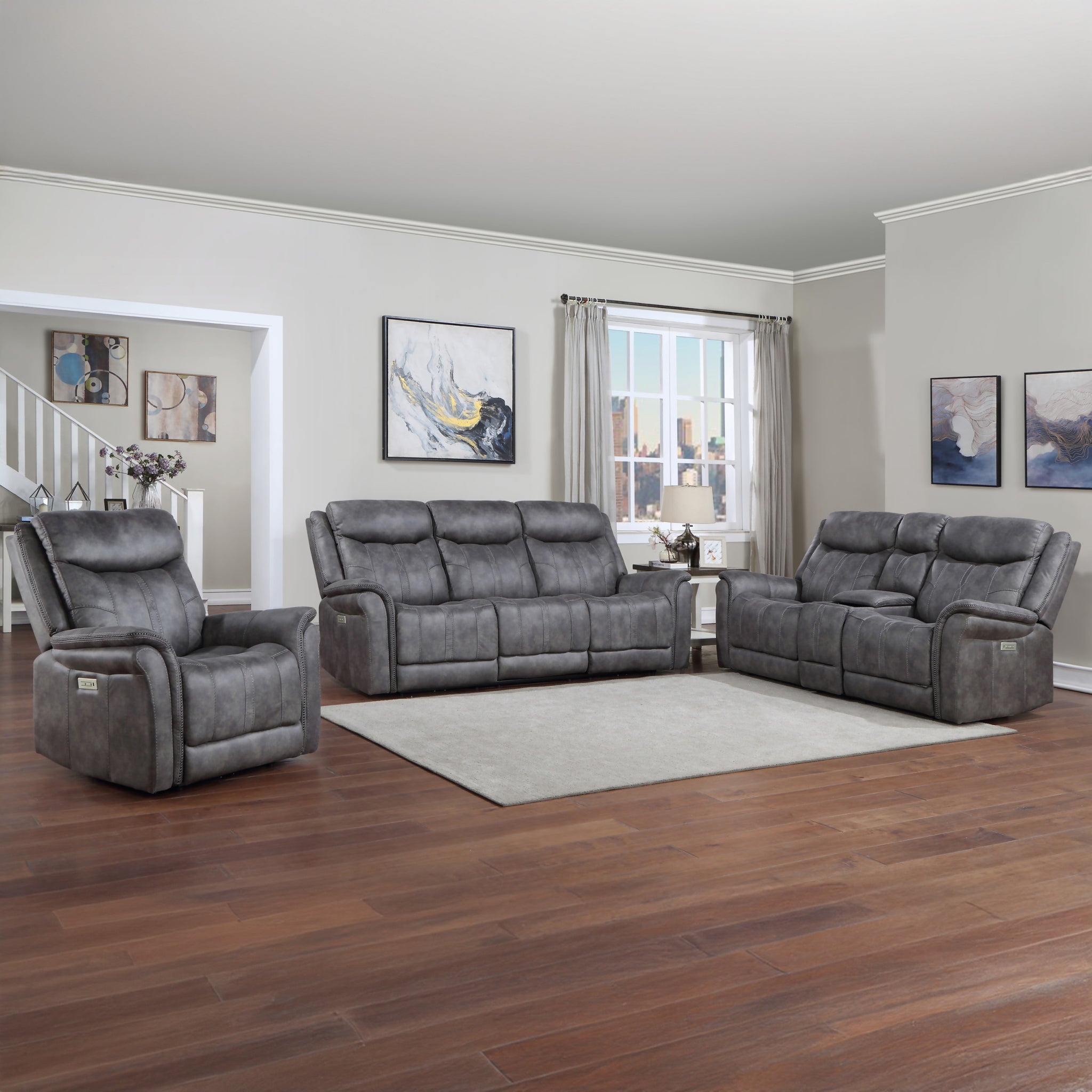 Morrison 3 Piece Living Room Set Dark Gray Dark Gray Wood