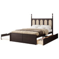 Queen Size Rattan Platform Bed With With 2 Big Drawers, T Size Trundle, Espresso Queen Espresso Plywood