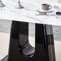 Table And Chair Set, Modern And Minimalist Dining Table, Imitation Marble Patterned Tabletop, Mdf Legs With U Shaped Brackets. Paired With Comfortable Chairs, Suitable For Dining And Living Rooms. Black Gold Mdf Glass