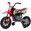 Qaba Kids Dirt Bike With Twist Grip Throttle, 12V Electric Motorcycle, Electric Bike For Toddler With Training Wheels, Rear Suspension & Music For Ages 3 6 Years, Red Red Plastic