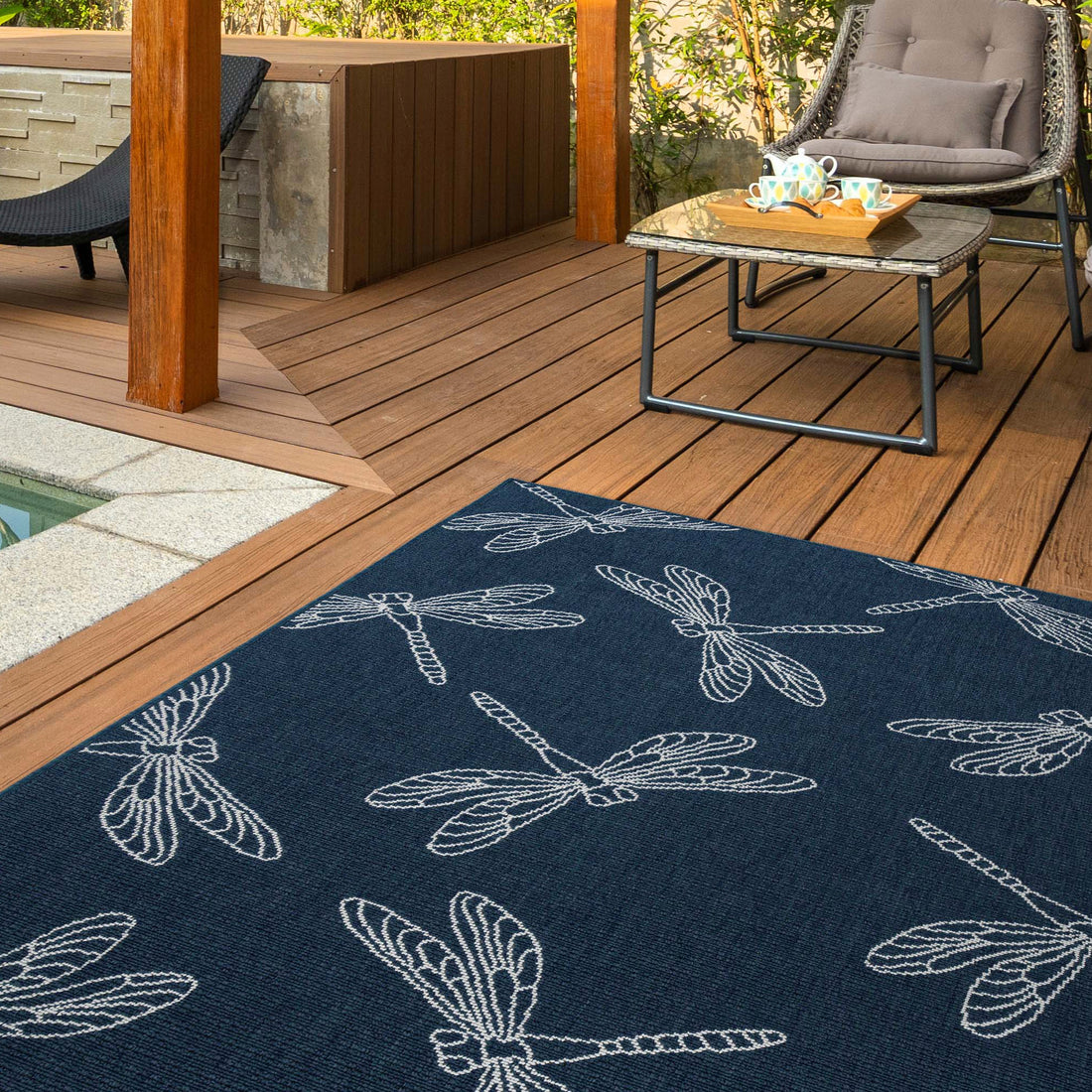 Contemporary, Transitional, Animal Print, Nautical, Textured 2'2" X 8' Runner Navy Polypropylene