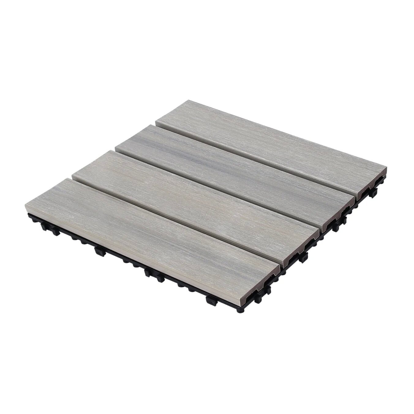 Patio Floor Tiles Pack Of 11 Wpc Wood Plastic Composite Patio Deck Tiles Diy Interlocking Decking Tiles, Quick Deck Floor Tile, Court Tile, Water Resistant Indoor Outdoor 11.8" Skygrey Light Gray Plastic