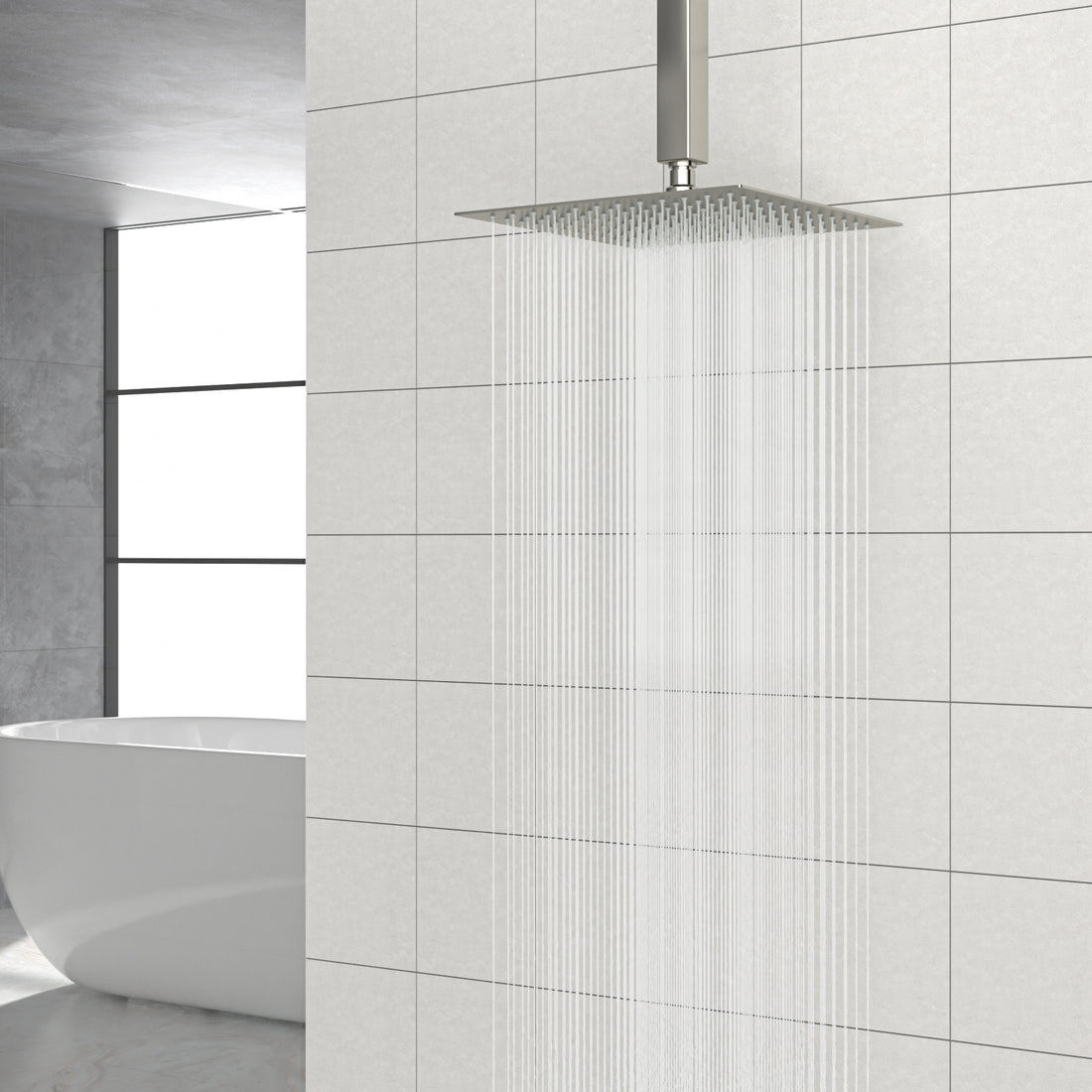 10" Square Rainfall Shower Head, Wall Ceiling Mounted, Brushed Nickel Brushed Nickel Stainless Steel