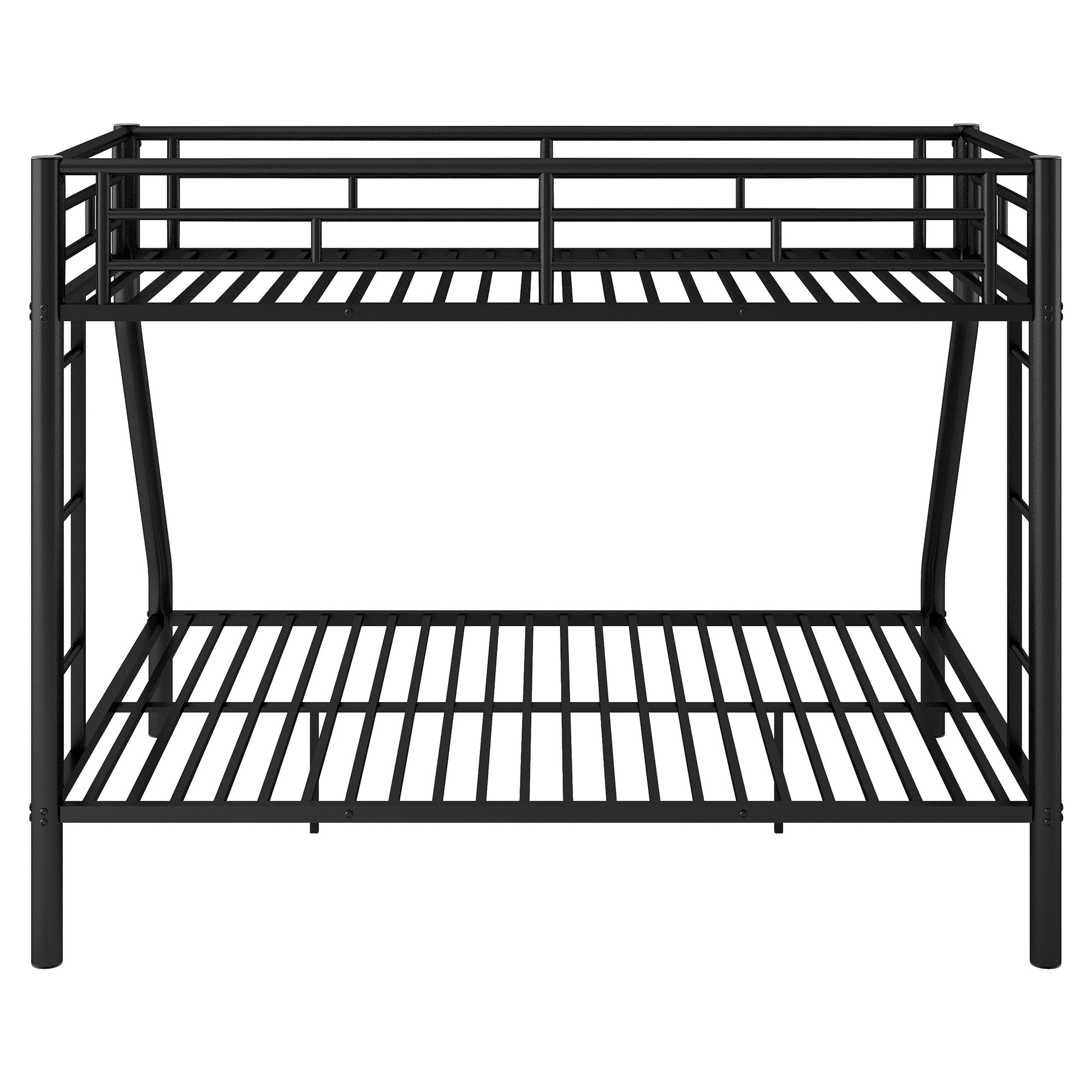 Twin Xl Over Queen Metal Bunk Bed With Ladder And Guardrails, Black Box Spring Not Required Twin Xl Black Metal Metal