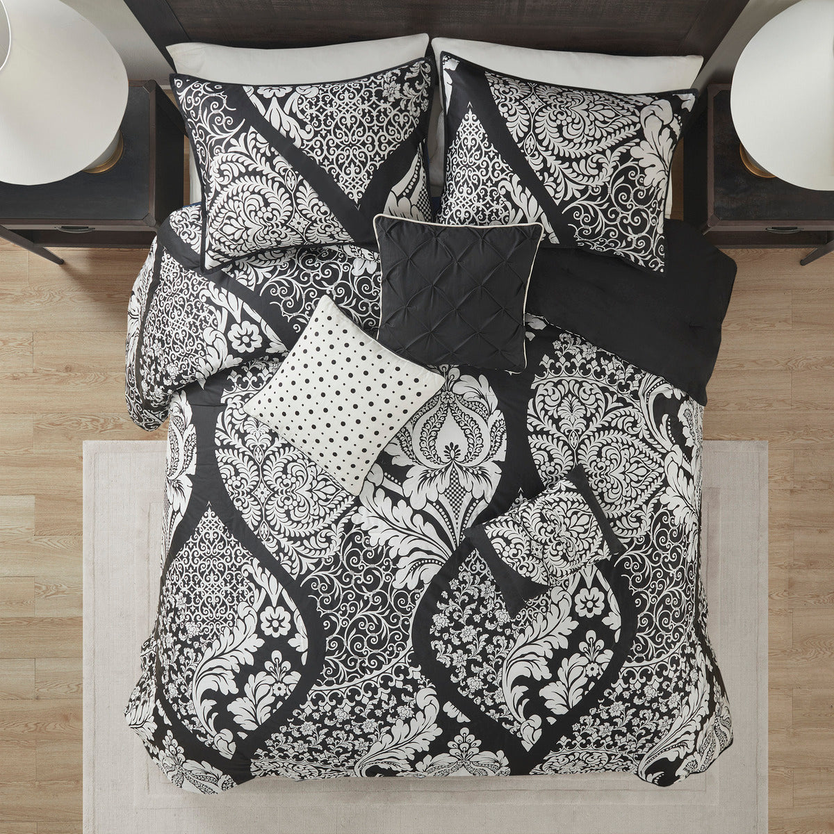 7 Piece Cotton Printed Comforter Set Black Queen Queen Black Polyester