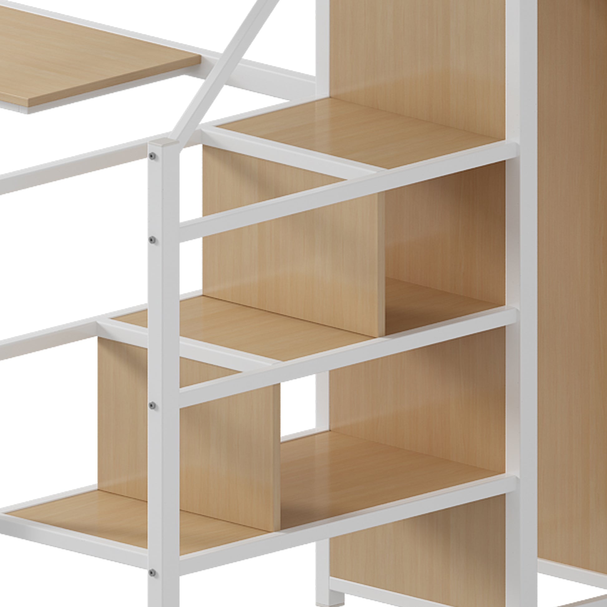 Twin Loft Bed With Desk And Storage Wardrobe, Heavy Duty Loft Bed With Stairs And Metal Grid, Twin Size Loft Bed, No Box Spring Needed, White Loft Bed Twin Size White Box Spring Not Required Twin