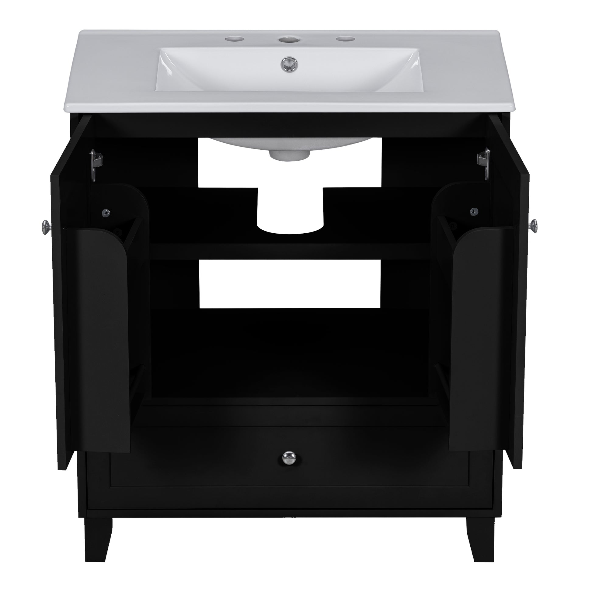 30" Black Bathroom Vanity Set With Ceramic Sink And Large Storage Space Ideal For Small Bathrooms Black Bathroom Solid Wood Mdf