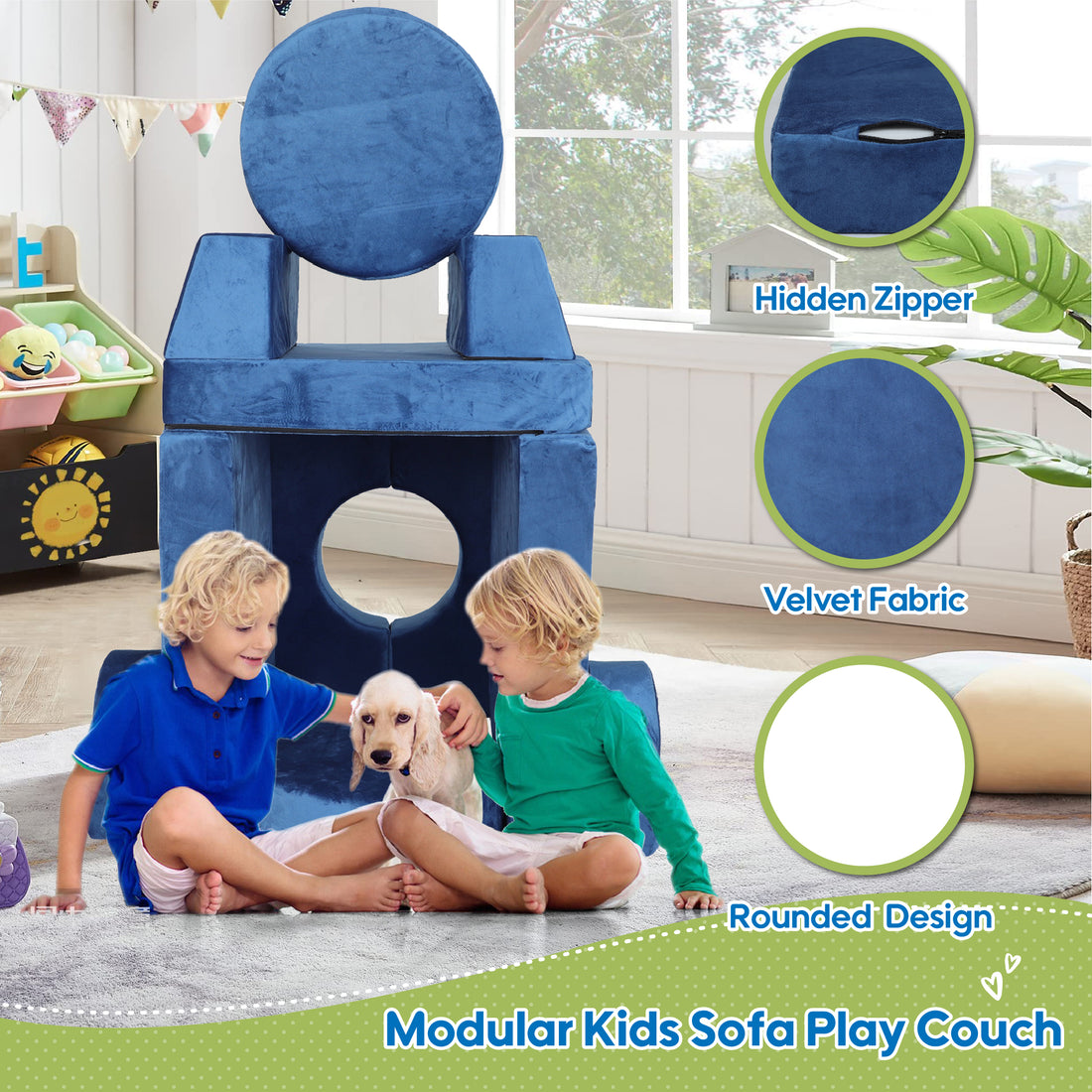 14Pcs Kids Sofa Modular Play Couch,Child Sectional Sofa To Boost Creativity,Boys And Girls Diy Creativing Playroom Couch Furniture For Toddlers Conertible Foam And Floor Cushion Blue Blue Foam Foam