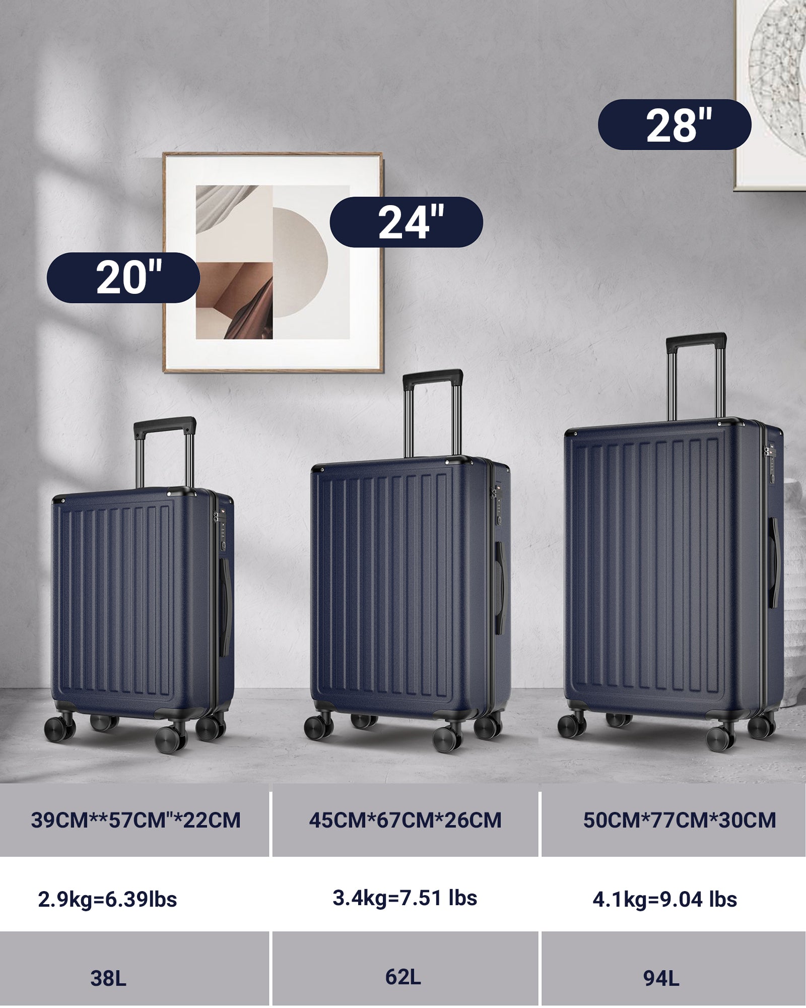 3 Piece Set Luggage With Tsa Lock&Spinner Wheels,