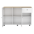 Kitchen Island Cart, Six Carter, One Drawer, Double Door Cabinet, Two External Shelves, Four Interior Shelves, White Pine Multicolor Solid Wood Mdf Engineered Wood