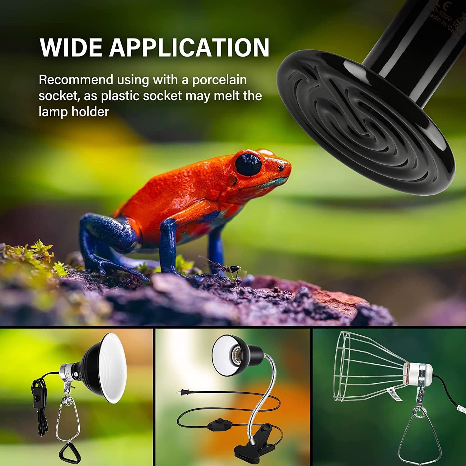 Reptile Heat Lamp 100W 2 Pack Ceramic Heat Emitter, No Light Emitting Heat Bulbs For Amphibian Pet Brooder Coop Incubating Chicken, Lizard Bearded Dragon Turtle Snake Terrarium Black Black Ceramic