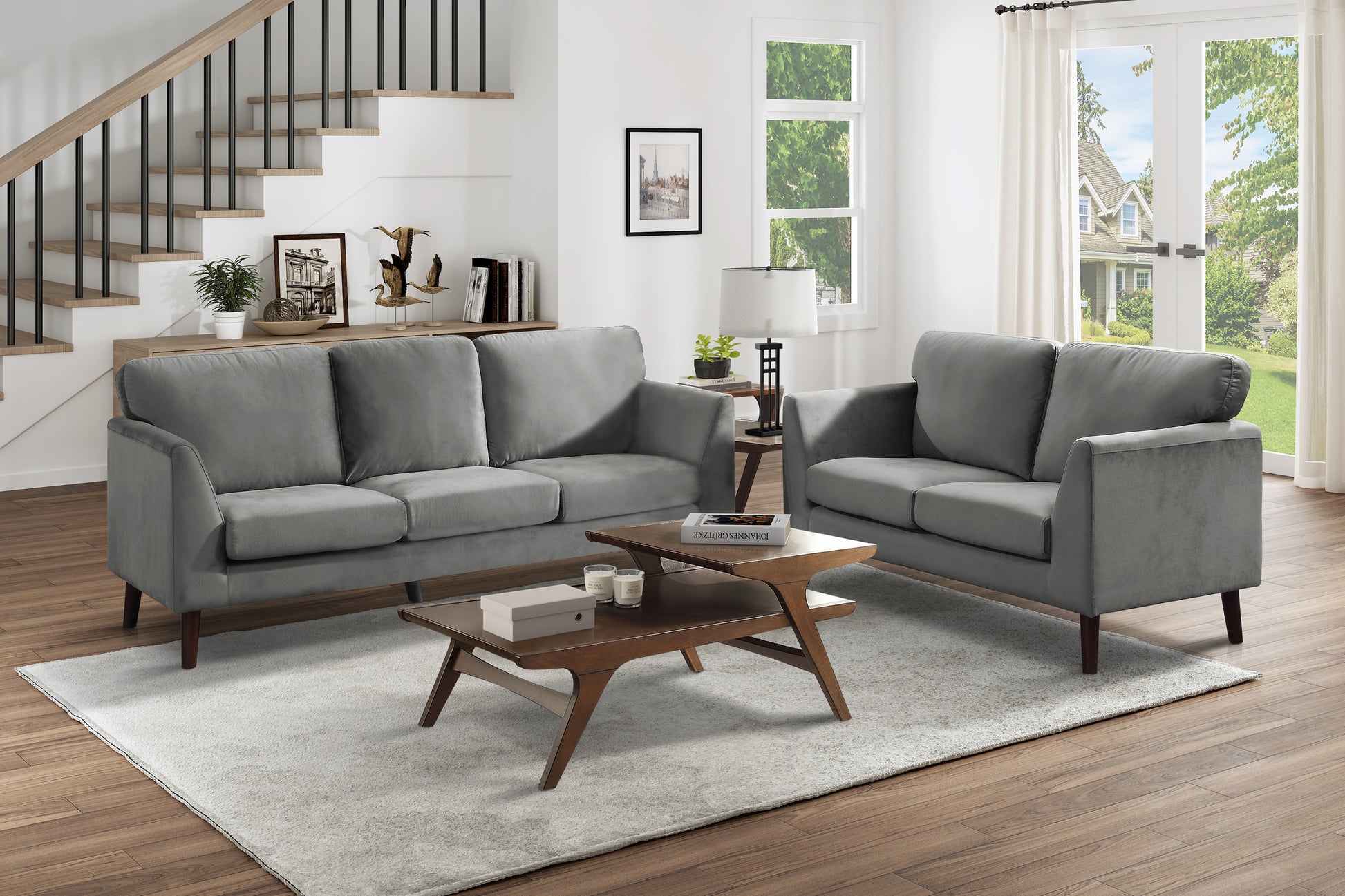 Modern Contemporary Living Room 1Pc Sofa Gray Velvet Upholstery Dark Brown Legs Solid Wood Furniture Gray Velvet Wood Primary Living Space Modern Solid Wood 3 Seat