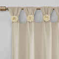 Floral Embellished Cuff Tab Top Solid Curtain Panel Only 1 Pc Panel Beige Linen