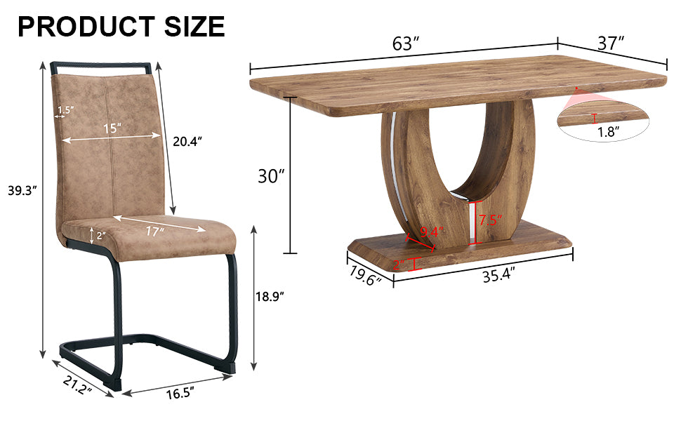 Table And Chair Set.Mdf Rectangular Dining Table, 4 Chairs With Technology Cloth High Back Upholstered Side Chair With C Shaped Metal Legs.Suitable For Restaurants, Living Rooms, Kitchen Brown Seats 4 Mdf Metal