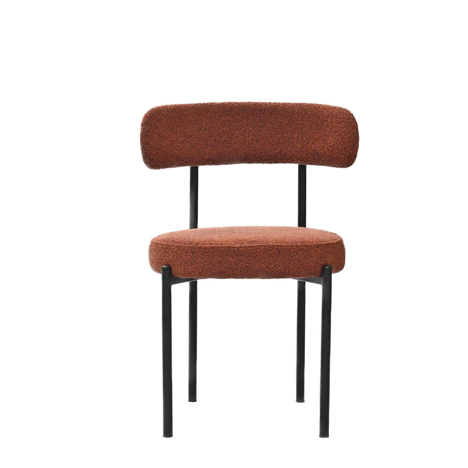 Brown Boucle Dining Chairs Set Of 2,Mid Century