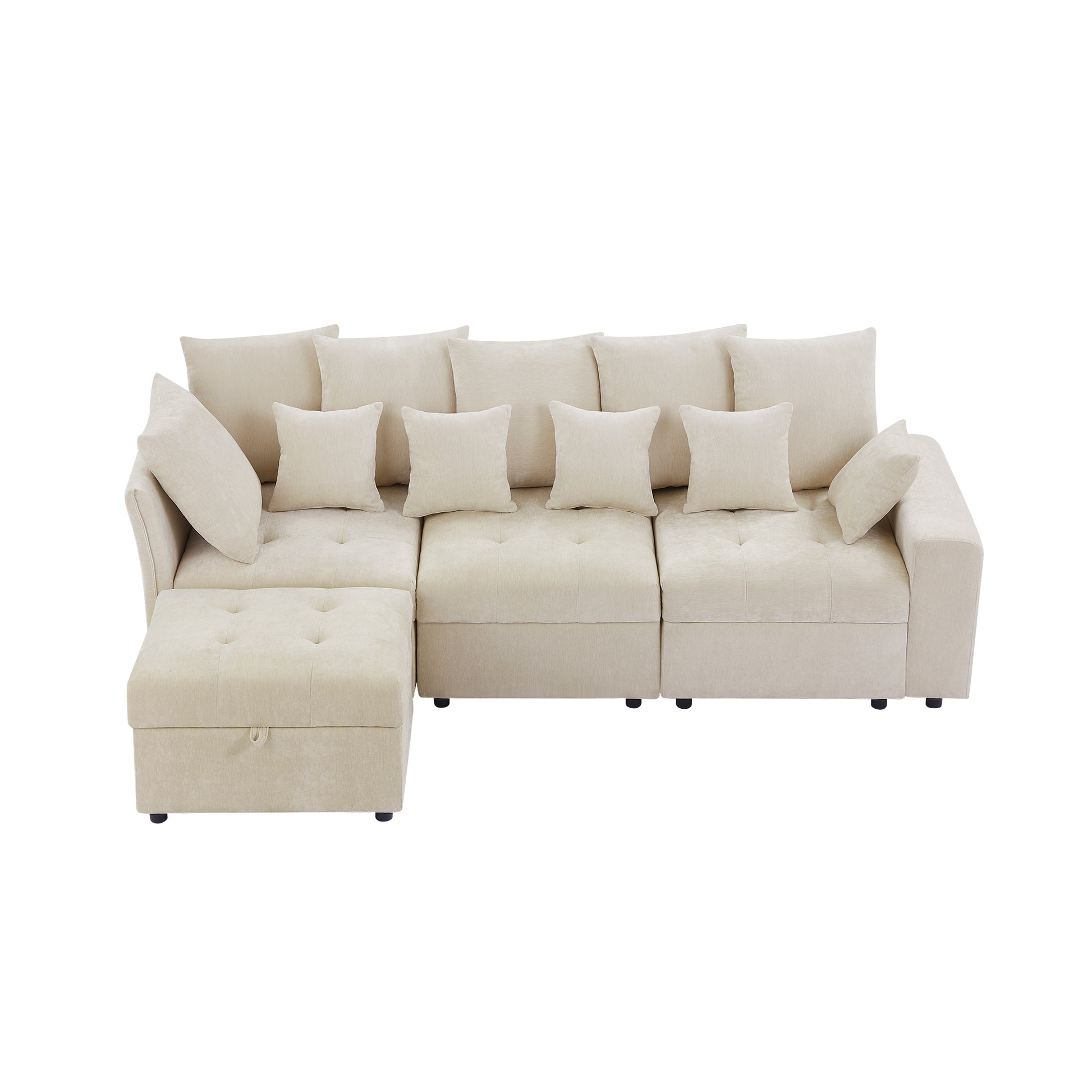 96.45"Sectional Sofa Modular Sofa Couch With Three Usb Ports, A Removable Storage Ottoman And Five Back Pillows For Living Room, Beige Beige Foam Chenille 4 Seat