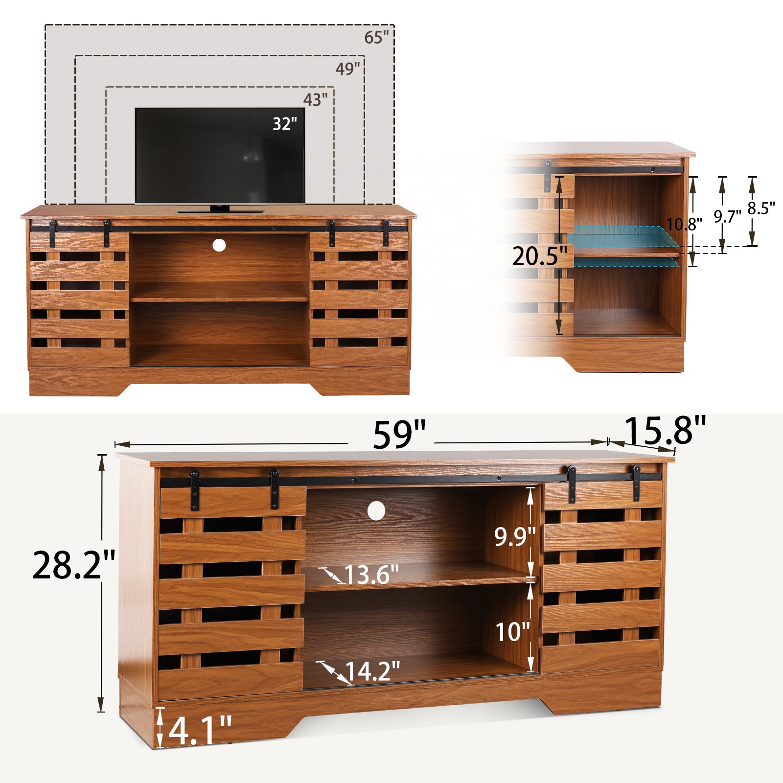 Farmhouse Tv Stand For Televisions Up To 65 Inches Brown Brown Primary Living Space 65 Inches 60 69 Inches Farmhouse 65 Inches Mdf Metal