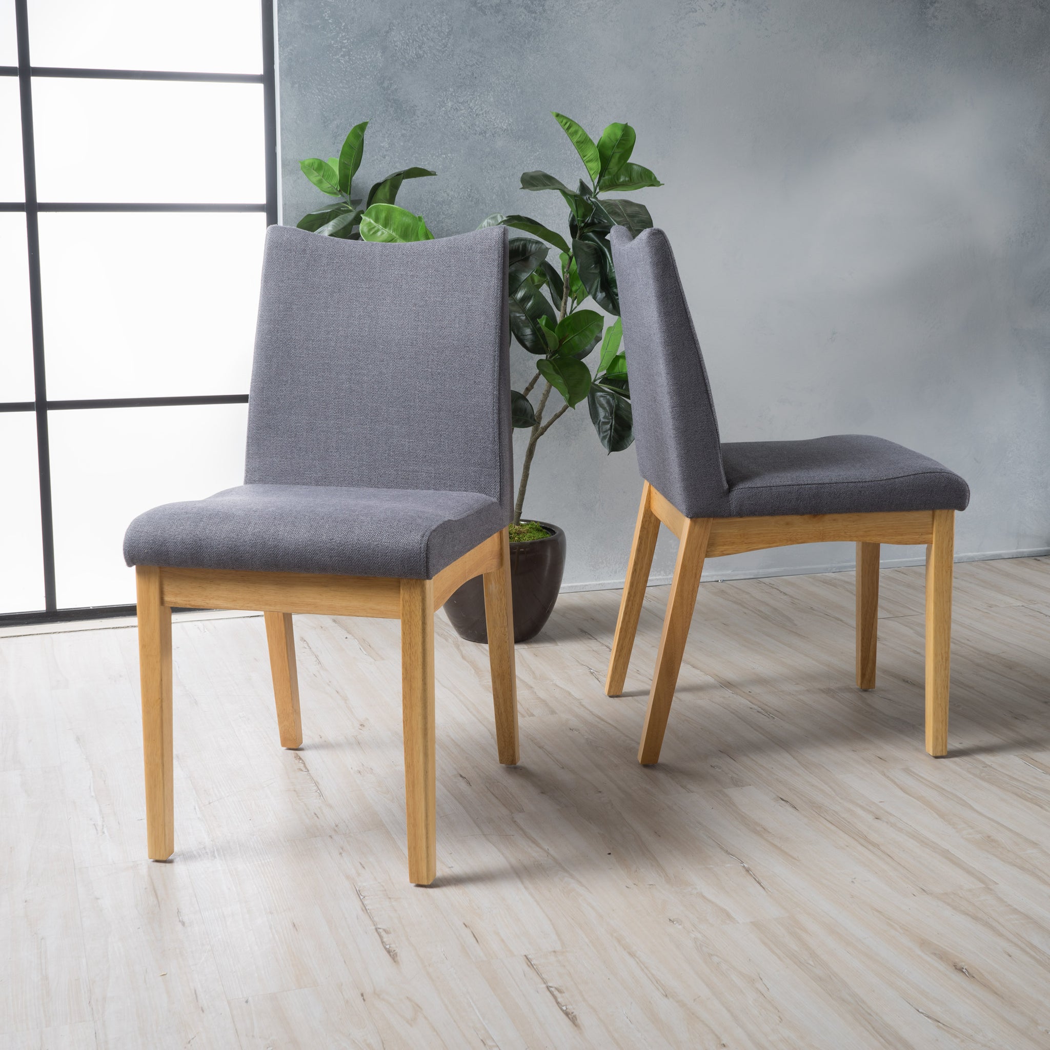 Dining Chair Set Of 2 Dark Grey Fabric