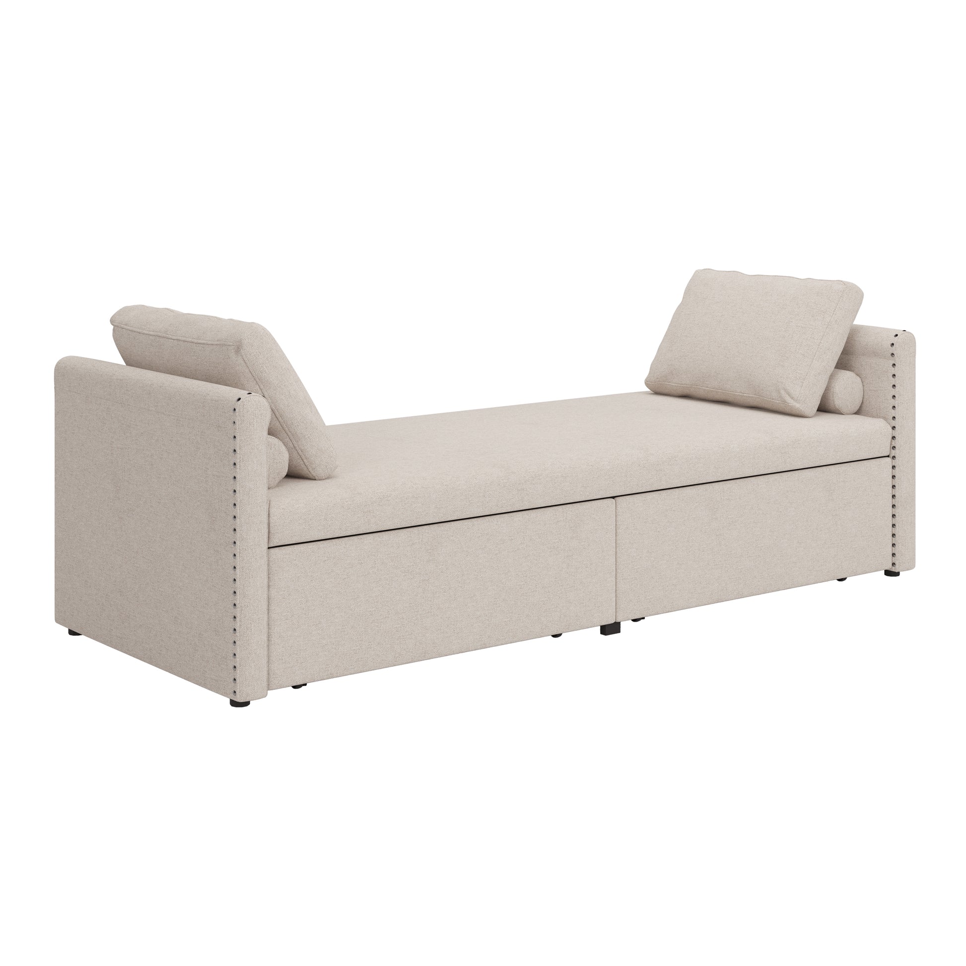 Modern Upholstered Chaise Lounger Daybed Small Single Daybed With 2 Drawers, No Mattress Needed, Perfect For Living Rooms & Home Office, Linen Fabric, Beige Beige Linen