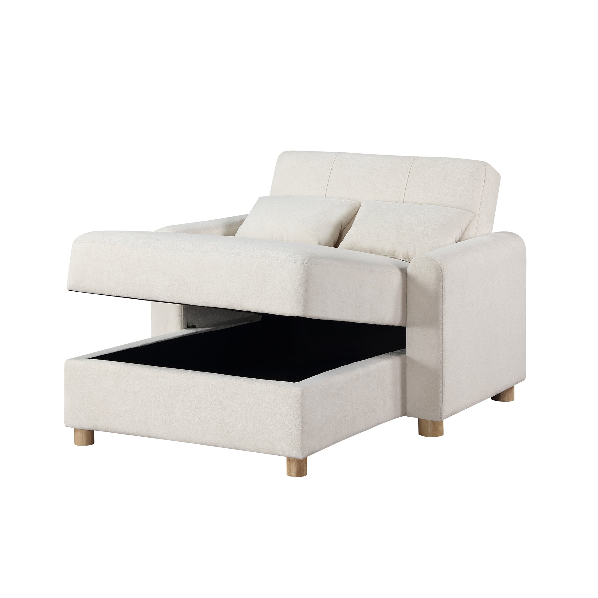 Thomas 42.5"W White Fabric Convertible Sleeper Chaise Lounge Chair With Storage White Fabric