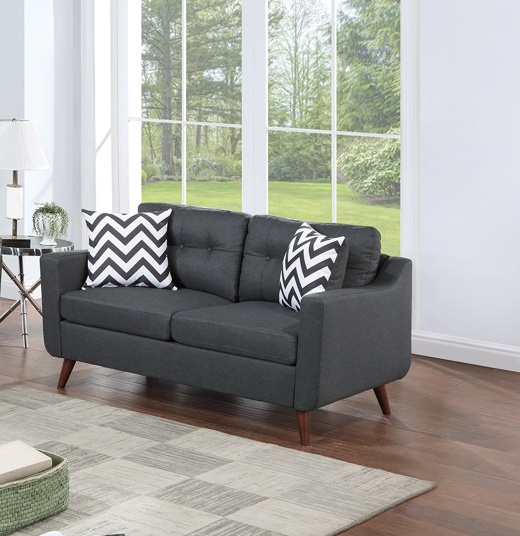 Modern Cozy Sofa Loveseat W Pillows 2Pc Sofa Set Black Polyfiber Couch Tufted Cushions Living Room Black Primary Living Space Firm Tufted Back Contemporary,Modern Pine Square Arms Linen Blend,Pine,Plywood 5 Seat