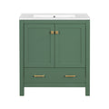 30 Inch Green Bathroom Vanity With Single Sink, Combination Under Counter Sink, Bathroom Storage Cabinet With 2 Doors And A Drawer, Soft Closure, Multifunctional Storage, Solid Wood Frame Green Bathroom Solid Wood Mdf