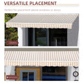 Outsunny 13' X 8' Retractable Awning, Patio Awnings, Sunshade Shelter W Manual Crank Handle, Uv & Water Resistant Fabric And Aluminum Frame For Deck, Balcony, Yard, Beige Stripes Multicolor Aluminum