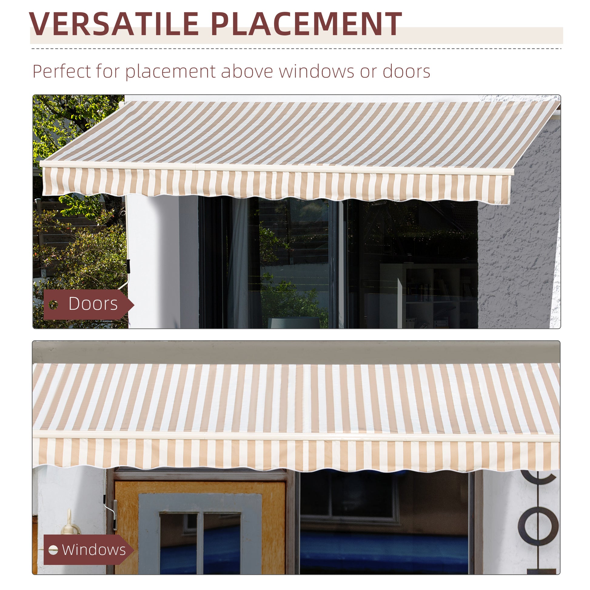 Outsunny 13' X 8' Retractable Awning, Patio Awnings, Sunshade Shelter W Manual Crank Handle, Uv & Water Resistant Fabric And Aluminum Frame For Deck, Balcony, Yard, Beige Stripes Multicolor Aluminum