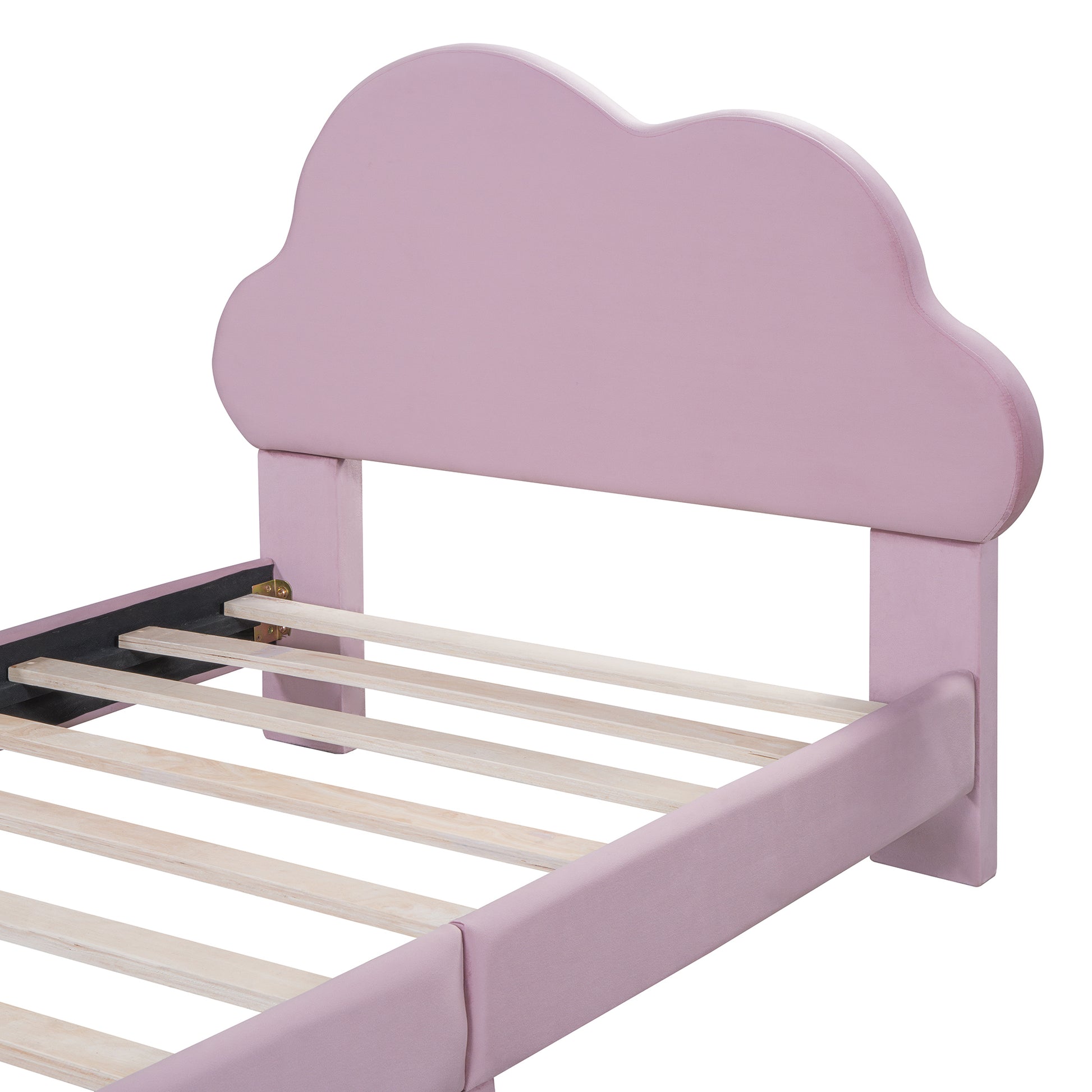 Twin Size Upholstered Cloud Shape Bed ,Velvet Platform Bed With Headboard,No Box Spring Needed,Pink Twin Pink Velvet