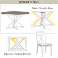 5 Piece Retro Functional Dining Table Set Extendable Round Table And 4 Upholstered Chairs For Dining Room And Living Room Brown Antique White Brown Antique White Solid Wood