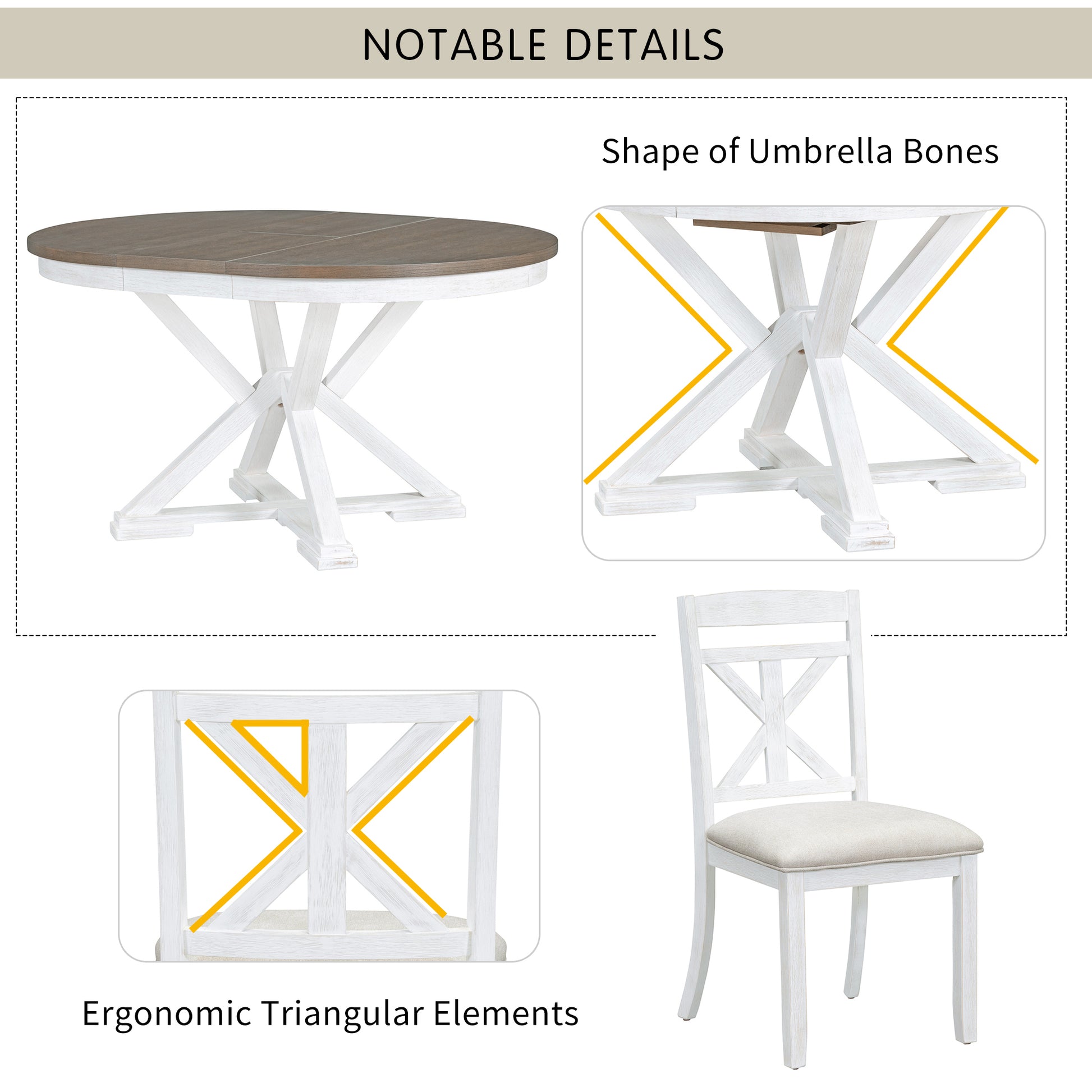 5 Piece Retro Functional Dining Table Set Extendable Round Table And 4 Upholstered Chairs For Dining Room And Living Room Brown Antique White Brown Antique White Solid Wood