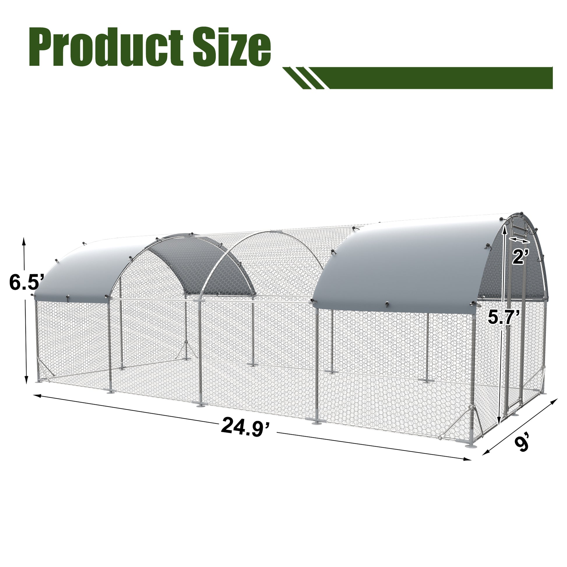 Large Metal Chicken Coop Upgrade Three Support Steel Wire Impregnated Plastic Net Cage, Oxford Cloth Silver Plated Waterproof Uv Protection, Duck Rabbit Sheep Bird Outdoor House 9.2'W X 24.9'L X 6.5'H Silver Metal