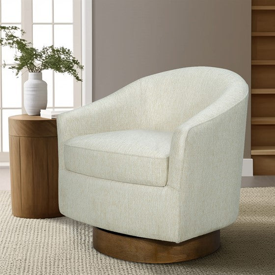 Upholstered Swivel Chair With Wood Base Cream Wood