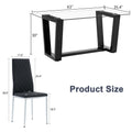 Table And Chair Set.A Rectangular Dining Table Features With Tempered Glass Top And Sleek Black Mdf Stand.Paried With 6 Pu Chairs With Checkered Armless High Back And Electroplated Metal Legs. Black,Transparent Seats 6 Mdf Glass