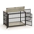 Furniture Style Dog Crate Wrought Iron Frame Door With Side Openings, Grey, 38.4''W X 27.7''D X 30.2''H. Grey Particle Board