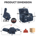 Dual Motor Heat Massage Infinite Position Up To 350 Lbs Electric Power Lift Recliners With Power Remote, Medium Firm And Heavy Duty, Blue Blue Chenille Power Remote Metal Primary Living Space Medium Firm Pillow Back Heavy Duty American Design Pine Pillow
