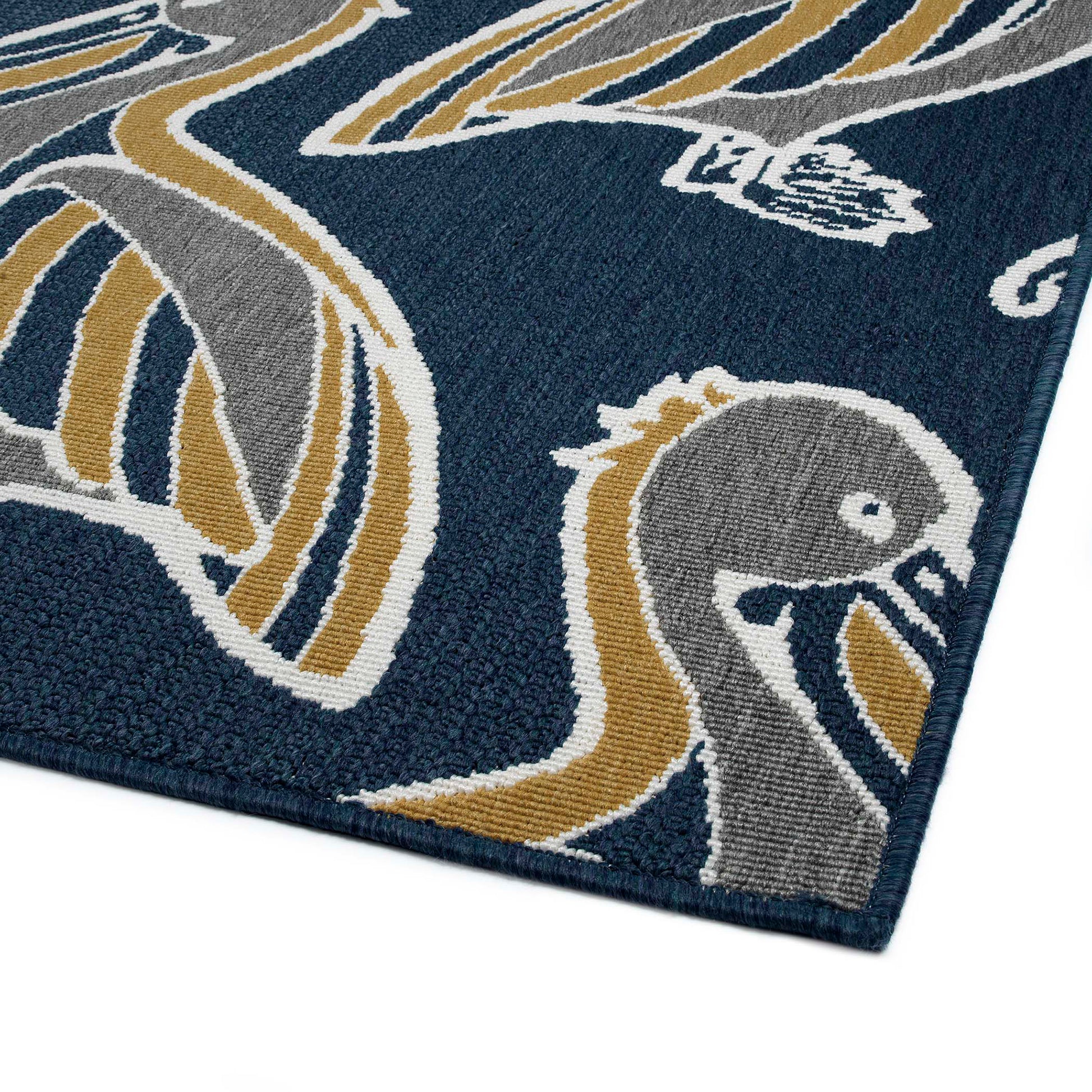 Contemporary, Transitional, Animal Print, Nautical, Textured 2'2" X 8' Runner Navy Polypropylene