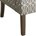 Fabric Upholstered Wooden Accent Chair With Trellis Pattern Design, Gray, White And Brown Grey Brown Wood Fabric