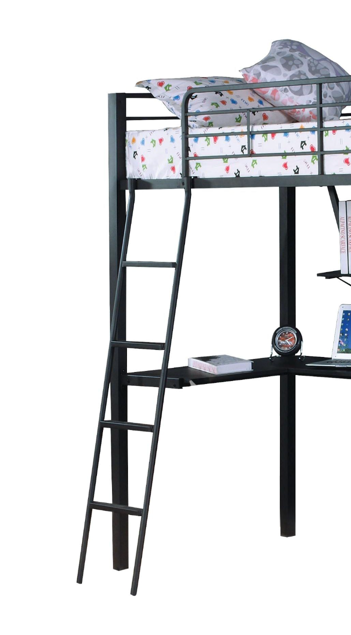 Senon Silver & Black Finish Twin Loft Bed W Desk Black,Silver Metal,Synthetic Wood