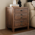 Rustic Farmhouse Style Three Drawer Solid Pine Wood Nightstand With Cup Pulls And Integrated Charge Station Brown 3 Drawers Bedroom Pine Pine,Plywood