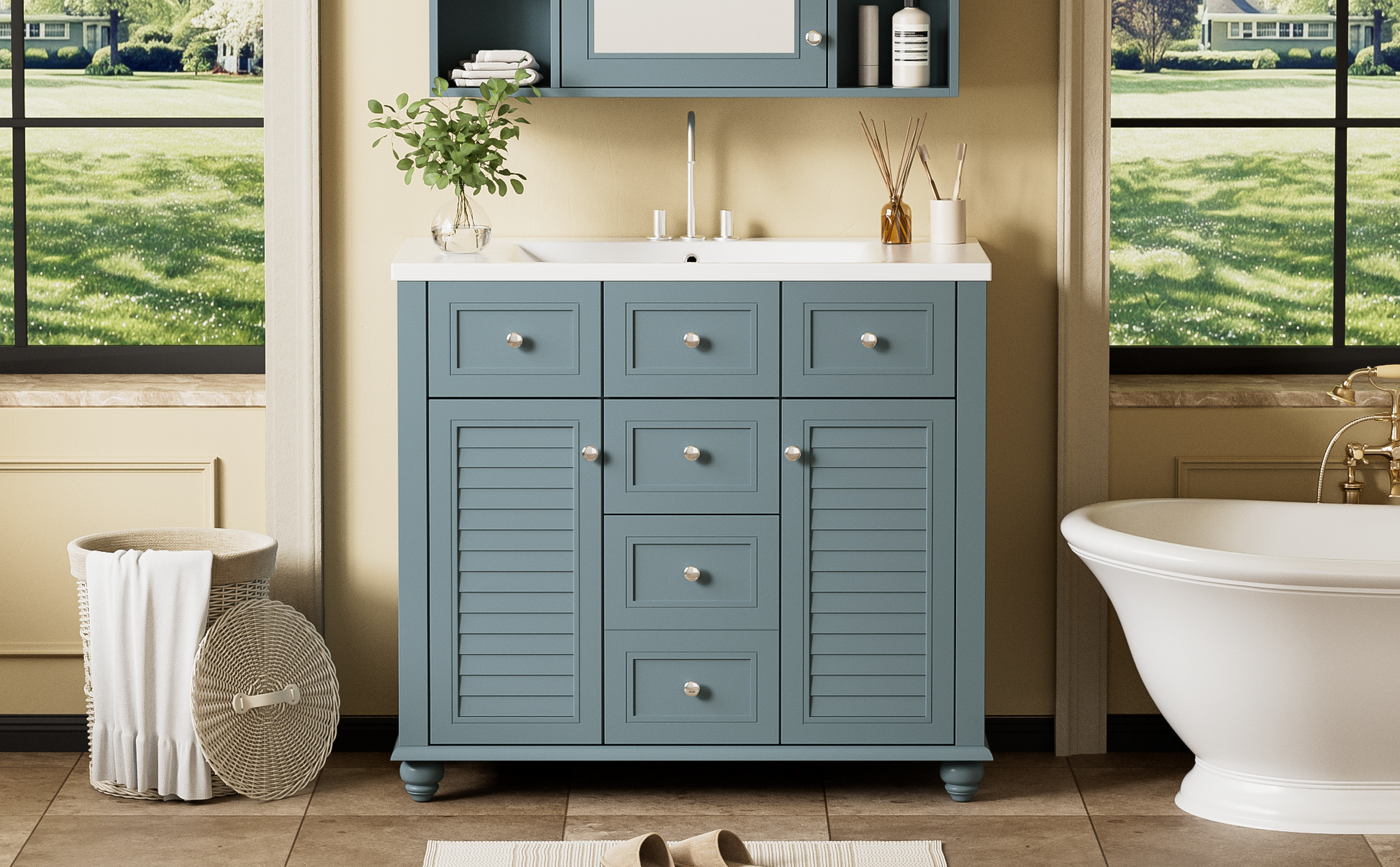 36" Bathroom Vanity Cabinet with Sink Combo Set 2-blue-2-bathroom-freestanding-french