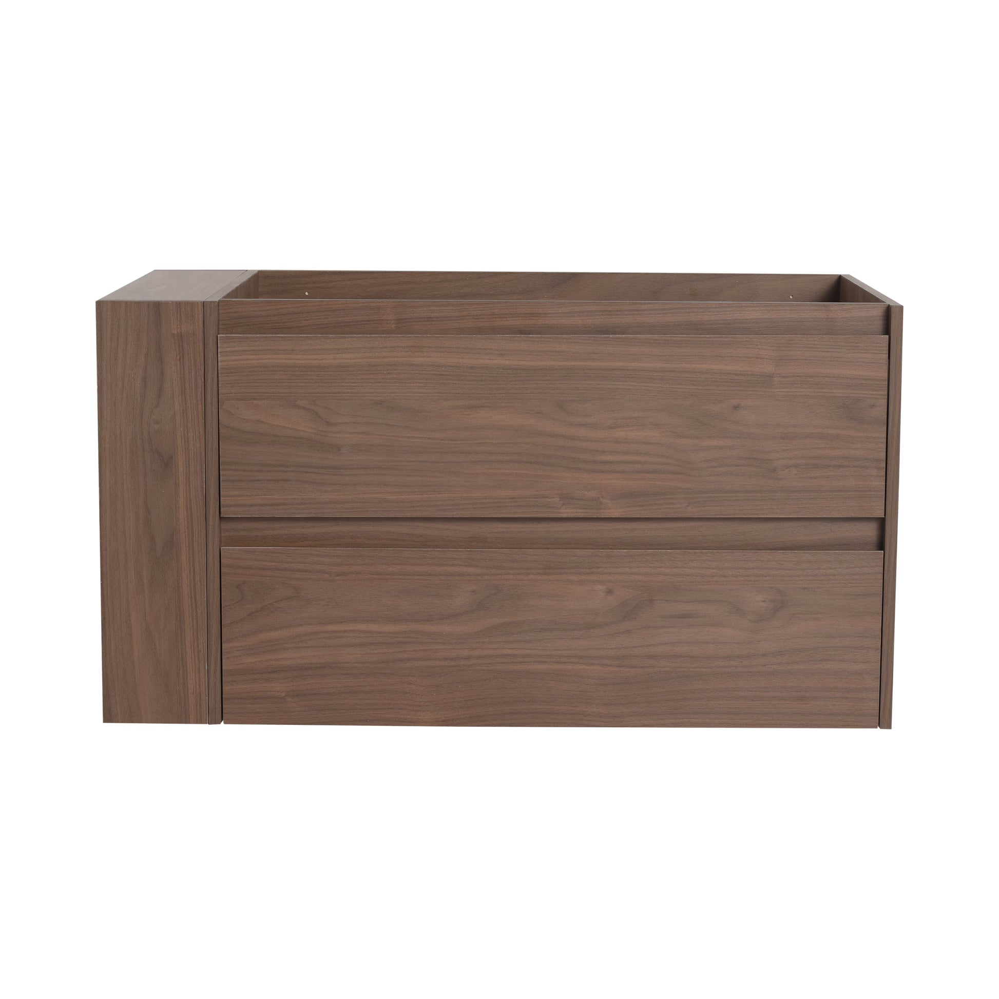 36"Wall Mounting Bathroom Vanity, Soft Close Drawer Only Vanity, Without Basin 2 Brown Oak 1 Adjustable Shelves Bathroom Wall Mounted Modern Plywood