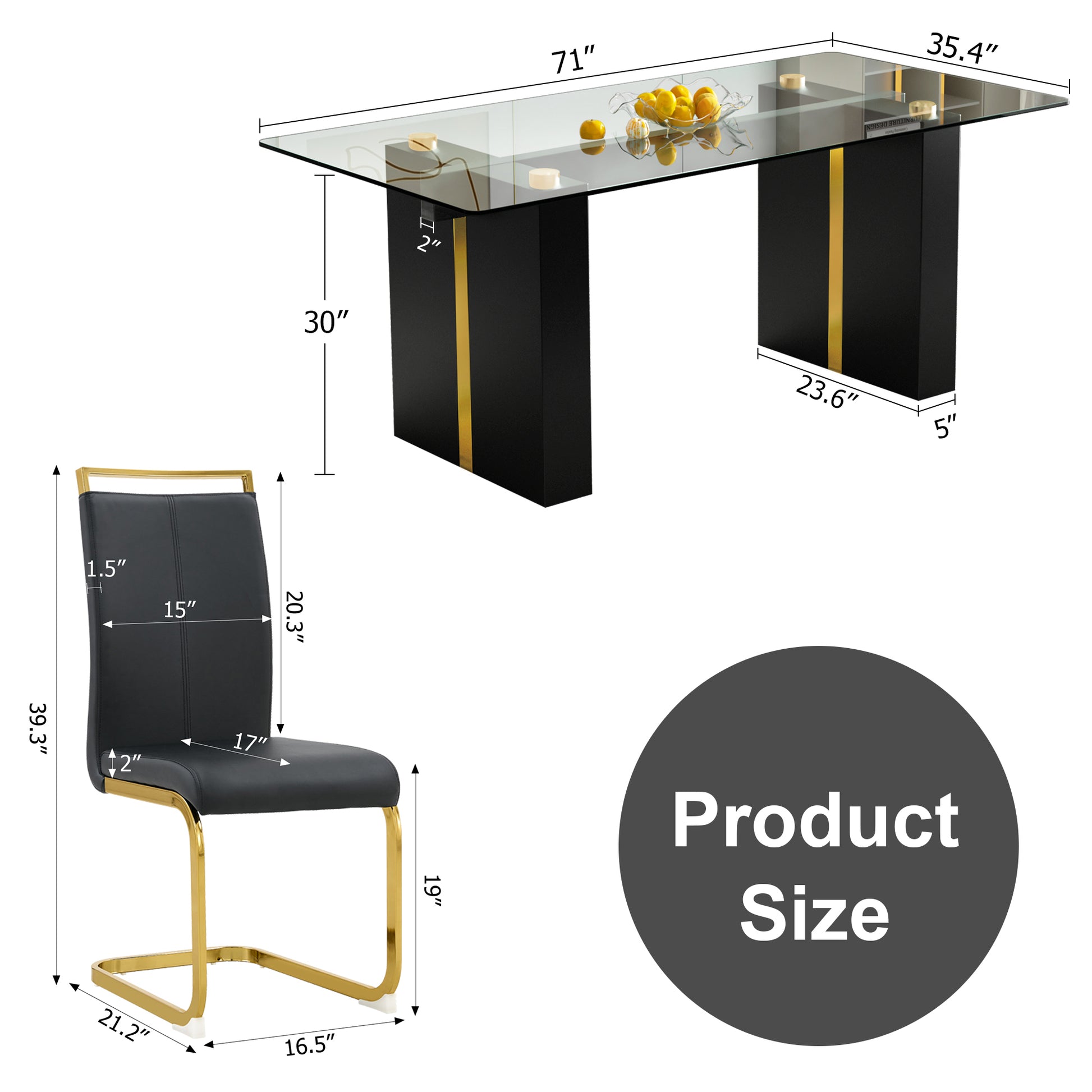 Table And Chair Set, Large Modern Minimalist Rectangular Glass Table, Can Accommodate 6 8 People, Equipped With Tempered Glass Tabletop And Large Mdf Table Legs, Comfortable And Minimalist Chairs. Transparent Glass